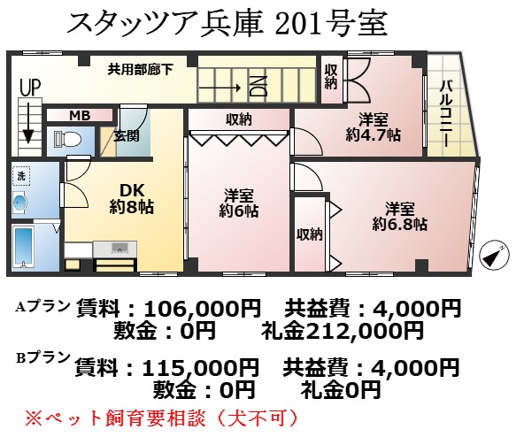 神戸市兵庫区新開地(神戸高速線高速神戸駅)のマンション賃貸物件 間取画像