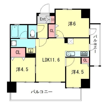 神戸市兵庫区羽坂通(JR山陽本線兵庫駅)のマンション賃貸物件 間取画像
