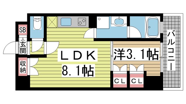 神戸市中央区若菜通(JR東海道本線(近畿)三ノ宮駅)のマンション賃貸物件 間取画像