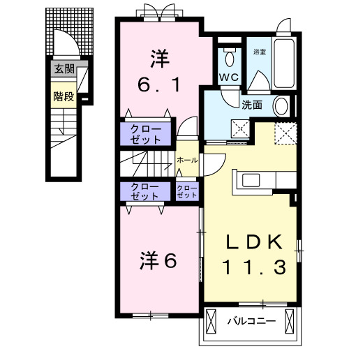 神戸市西区竜が岡(JR山陽本線大久保駅)のアパート賃貸物件 間取画像