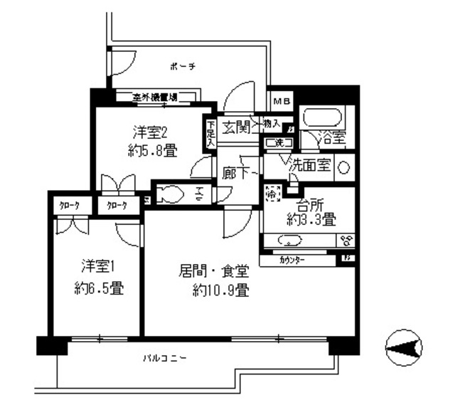 神戸市中央区熊内町(JR東海道本線(近畿)三ノ宮駅)のマンション賃貸物件 間取画像