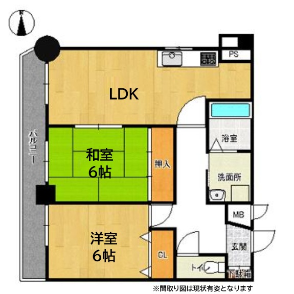 神戸市兵庫区中道通(神戸高速線大開駅)のマンション賃貸物件 間取画像