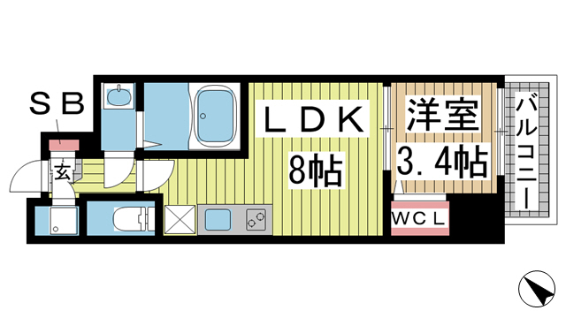神戸市中央区御幸通(JR東海道本線(近畿)三ノ宮駅)のマンション賃貸物件 間取画像