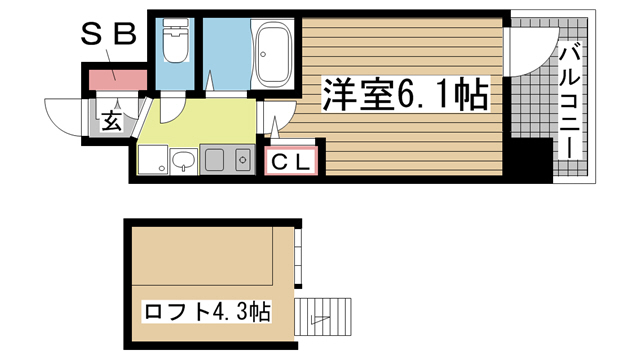 神戸市中央区琴ノ緒町(JR東海道本線(近畿)三ノ宮駅)のマンション賃貸物件 間取画像