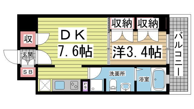 神戸市中央区下山手通(JR東海道本線(近畿)神戸駅)のマンション賃貸物件 間取画像