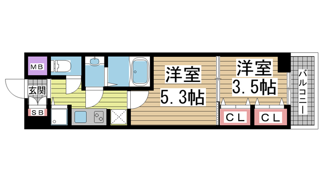 神戸市中央区浜辺通(JR東海道本線(近畿)三ノ宮駅)のマンション賃貸物件 間取画像
