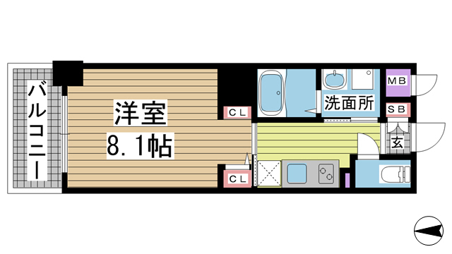 神戸市中央区琴ノ緒町(JR東海道本線(近畿)三ノ宮駅)のマンション賃貸物件 間取画像