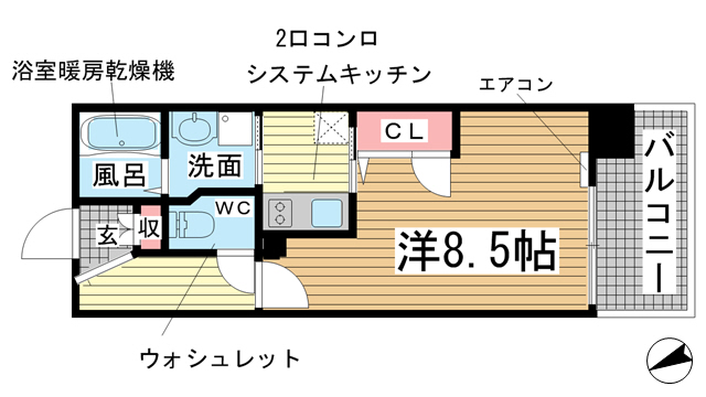 神戸市兵庫区新開地(JR東海道本線(近畿)神戸駅)のマンション賃貸物件 間取画像