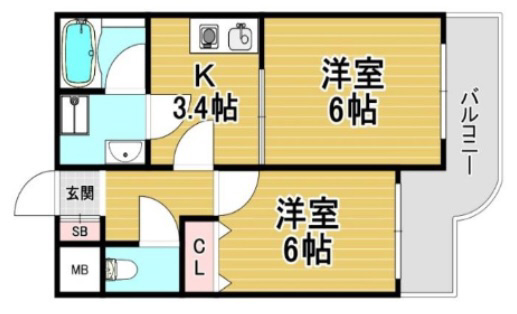神戸市中央区熊内町(神戸市営地下鉄線新神戸駅)のマンション賃貸物件 間取画像
