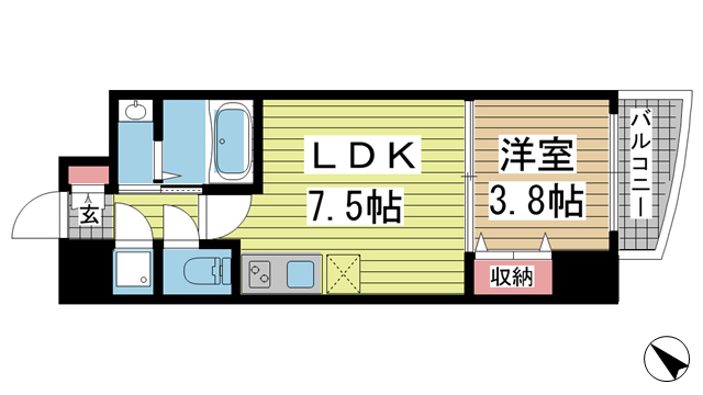 神戸市中央区御幸通(JR東海道本線(近畿)三ノ宮駅)のマンション賃貸物件 間取画像