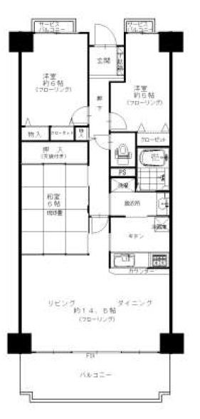 神戸市東灘区青木(阪神本線青木駅)のマンション賃貸物件 間取画像
