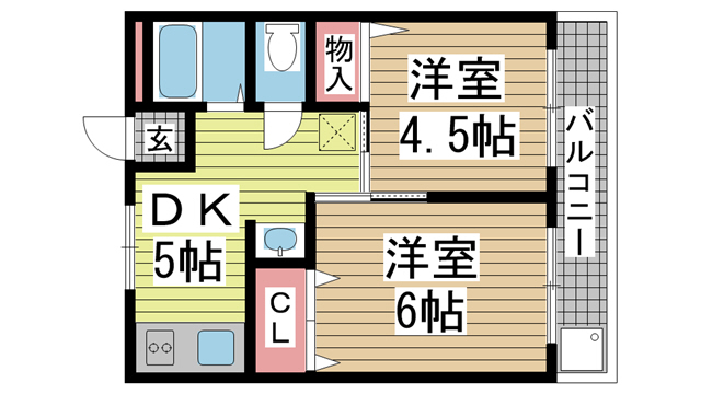 神戸市中央区二宮町(JR東海道本線(近畿)三ノ宮駅)のマンション賃貸物件 間取画像