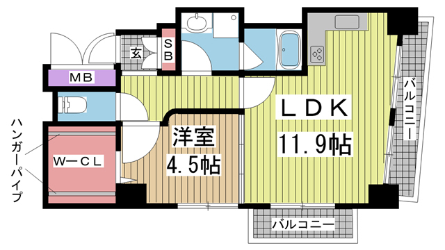 神戸市中央区坂口通(JR東海道本線(近畿)灘駅)のマンション賃貸物件 間取画像