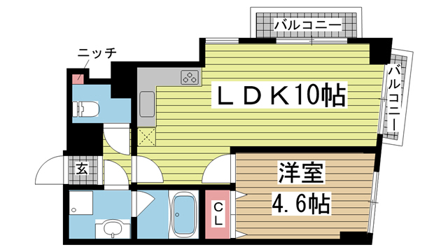 神戸市中央区坂口通(JR東海道本線(近畿)灘駅)のマンション賃貸物件 間取画像