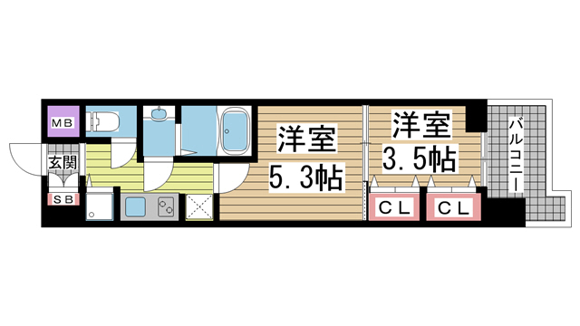 神戸市中央区浜辺通(JR東海道本線(近畿)三ノ宮駅)のマンション賃貸物件 間取画像