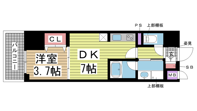 神戸市中央区古湊通(JR東海道本線(近畿)神戸駅)のマンション賃貸物件 間取画像