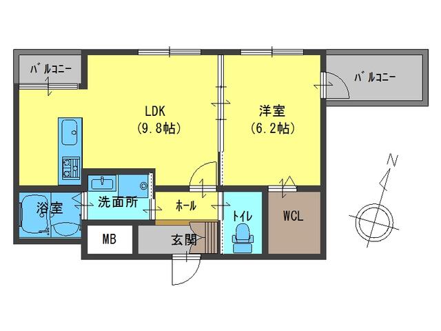 神戸市兵庫区浜中町(神戸市営地下鉄海岸線御崎公園駅)のマンション賃貸物件 間取画像