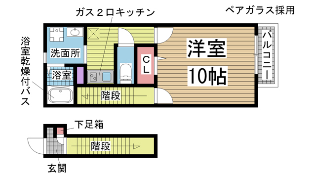 神戸市長田区房王寺町(神戸電鉄有馬線長田駅)のアパート賃貸物件 間取画像