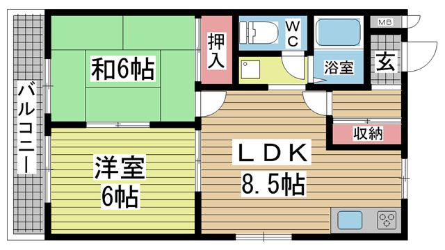 神戸市須磨区月見山本町（山陽電鉄線月見山駅）のマンション賃貸物件 間取画像