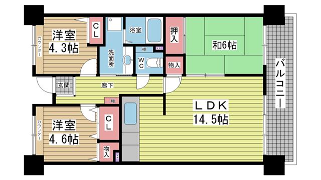 神戸市中央区脇浜町（ＪＲ東海道本線（近畿）灘駅）のマンション賃貸物件 間取画像