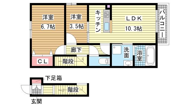 神戸市東灘区御影山手（阪急神戸線御影駅）のハイツ賃貸物件 間取画像