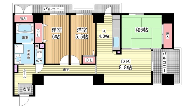 神戸市兵庫区新開地（ＪＲ東海道本線（近畿）神戸駅）のマンション賃貸物件 間取画像