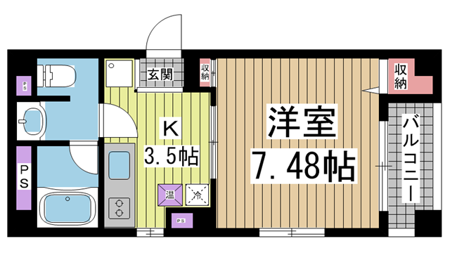 神戸市中央区花隈町（ＪＲ東海道本線（近畿）元町駅）のマンション賃貸物件 間取画像