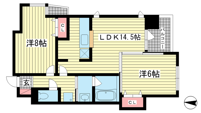 神戸市中央区二宮町(JR東海道本線(近畿)三ノ宮駅)のマンション賃貸物件 間取画像