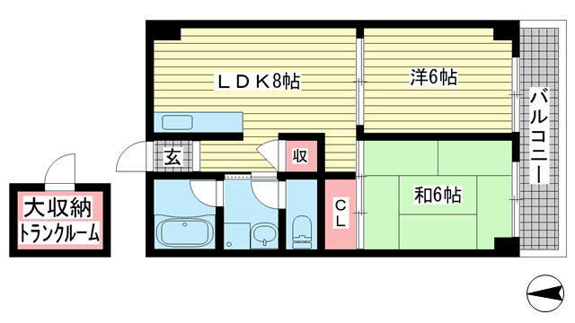 神戸市中央区熊内町(神戸市営地下鉄線新神戸駅)のマンション賃貸物件 間取画像