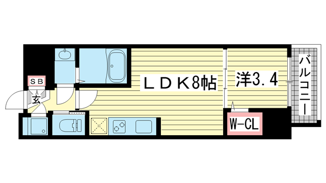 神戸市中央区御幸通(JR東海道本線(近畿)三ノ宮駅)のマンション賃貸物件 間取画像