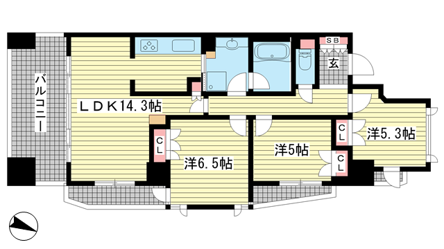 神戸市中央区磯辺通(JR東海道本線(近畿)三ノ宮駅)のマンション賃貸物件 間取画像